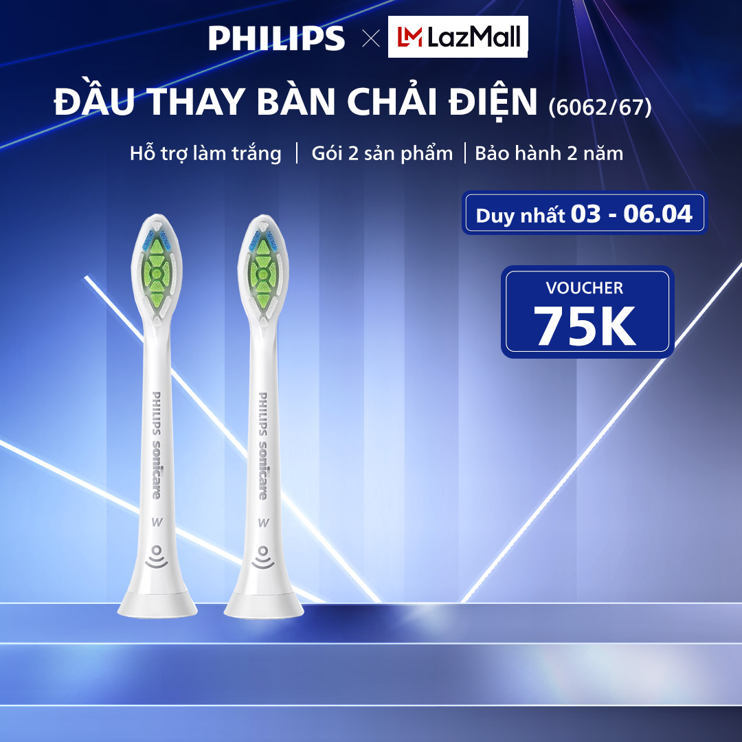 Bộ 2 Đầu Bàn Chải Điện PHILIPS Sonicare W2 HX6062/67, Hỗ Trợ Làm Trắng Răng