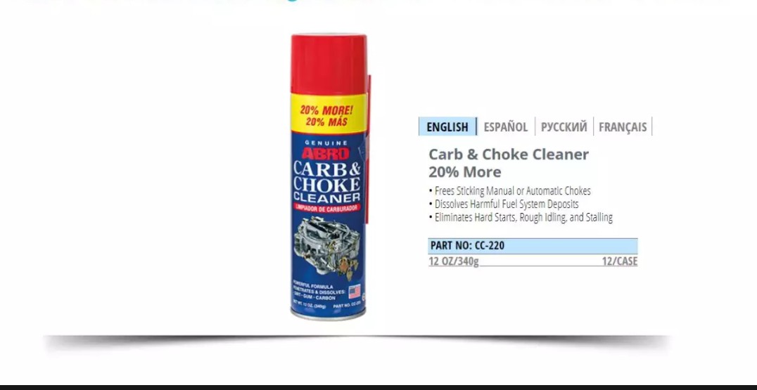 Chai xịt súc bình xăng con abro carb & choke cleaner