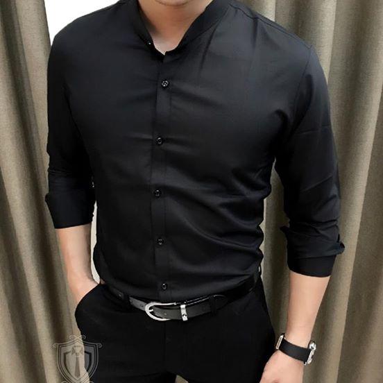 Áo sơ mi nam Cổ Tàu chất Lụa Nến Thái Lan (CAM KẾT ĐẸP), Sơ mi nam trơn dáng ôm Body Hàn quốc