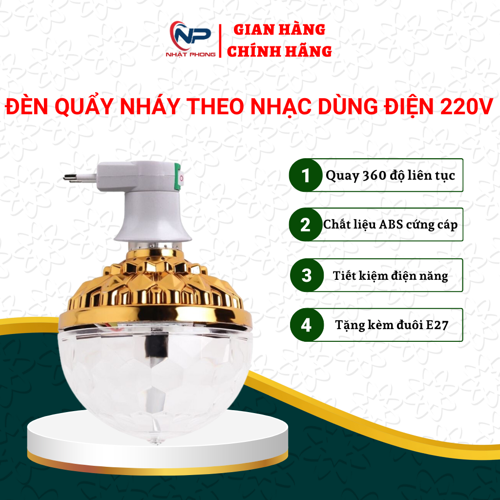 Đèn led quẩy trang trí phòng 7 màu quay 360 độ đuôi xoáy, có đuôi bóng đi kèm ,dùng cho bar, vũ trường, quà tặng 4 nút bịt ổ cắm