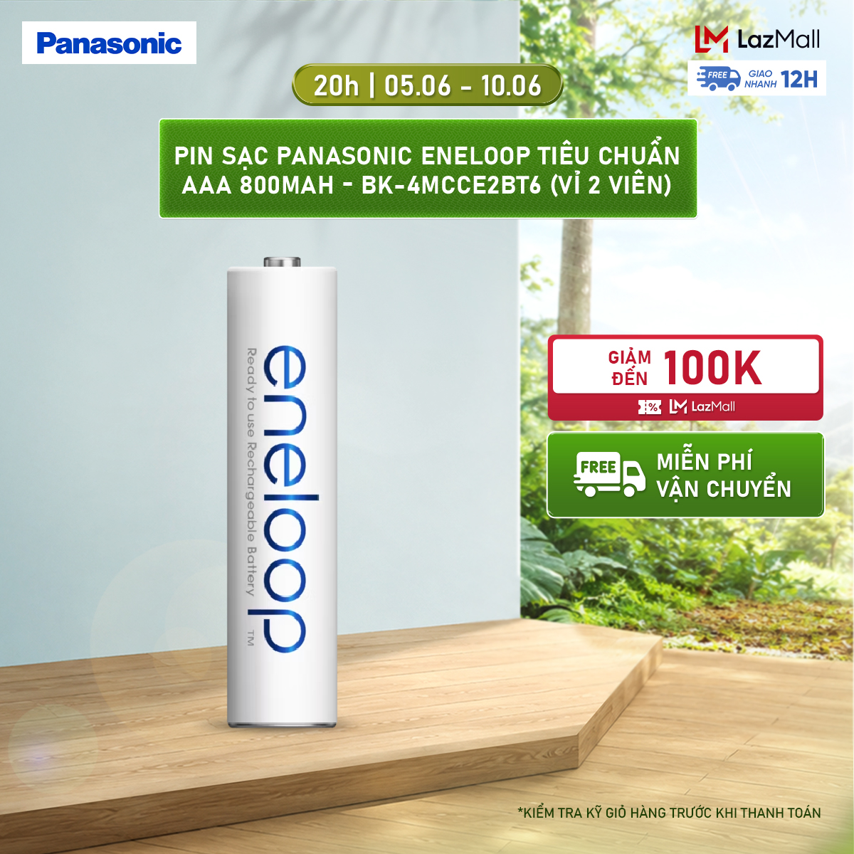 Vỉ 2 viên Pin sạc Panasonic Eneloop AAA 800mAh BK-4MCCE2BT6 – Hàng Chính Hãng