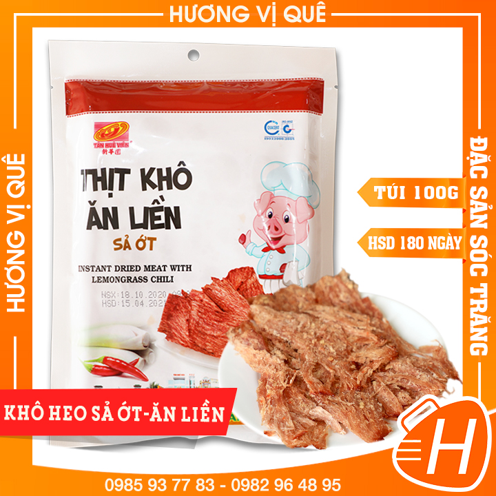 Khô Heo Sả Ớt Ăn Liền Tân Huê Viên - Hộp 100g - Đặc Sản Sóc Trăng