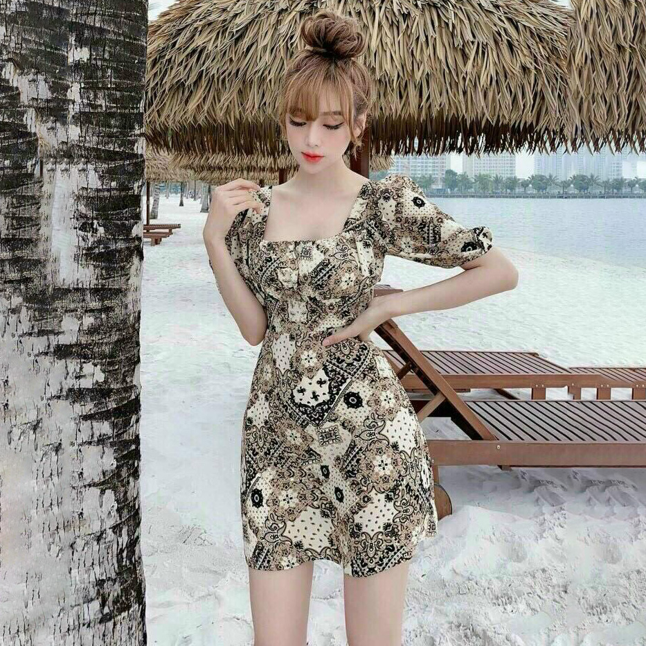 Đầm Váy Nữ Chất Lụa 100D Mặc Mát Mẻ Cổ Vuông Buộc Nơ Lưng Thiết Kế Sang Chảnh Đi Làm Công Sở, Đi Chơi Du Lịch Cực Xinh Đẹp Beta Fashion, Free Size (40-55) Ký Mặc Vừa Nha