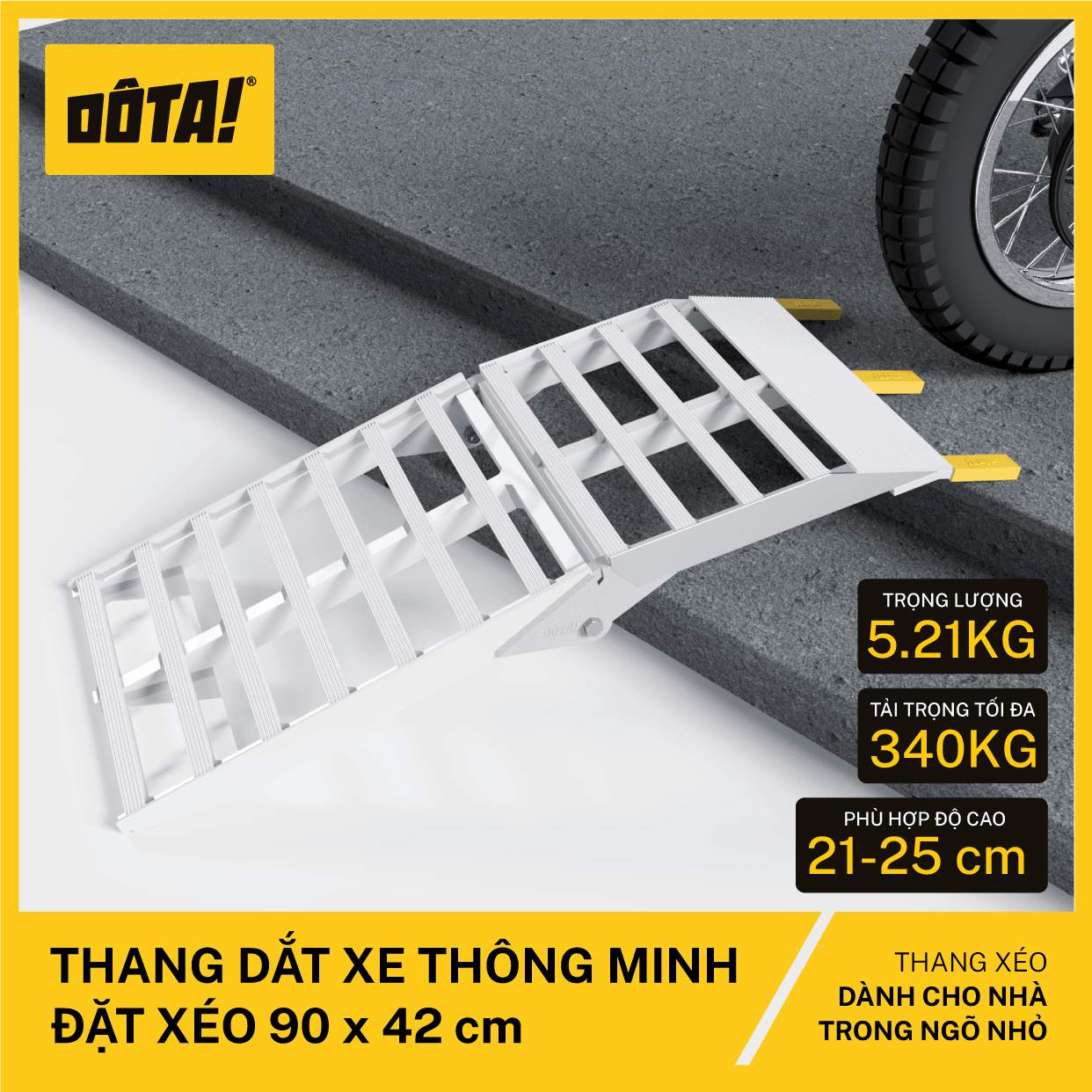 Thang dắt xe thông minh đặt xéo
