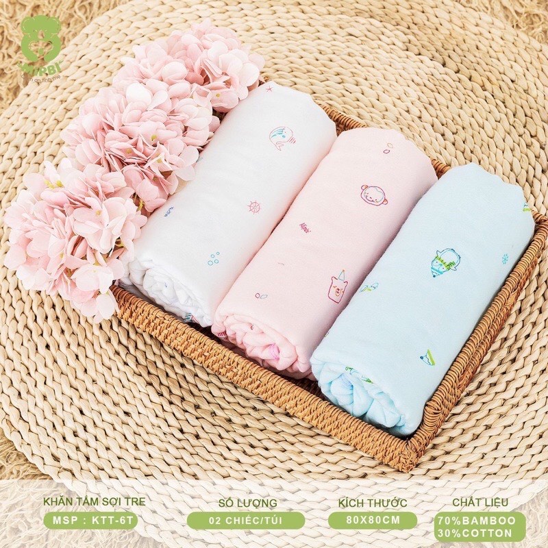 Set 2 khăn tắm trẻ em cao cấp 6 lớp mipbi 80x80cm