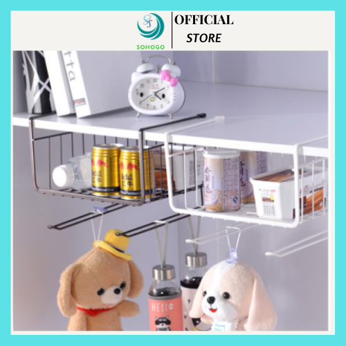 [HÀNG CÓ SẴN]-Bộ 2 Kệ Sắt Treo Gầm Bàn Đa Năng Đựng Sách, Đựng Đồ Cá Nhân 24.5x28.5x20 cm