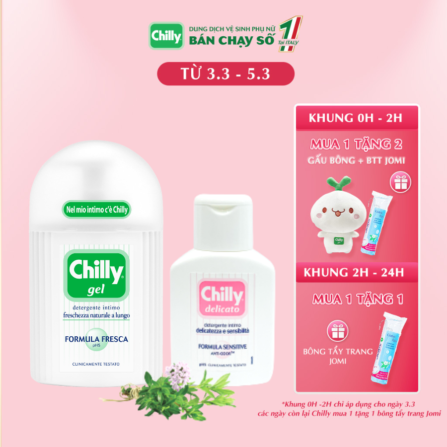 Combo 2 Chai Dung Dịch Vệ Sinh Phụ Nữ Chilly Gel 200ml & Chilly Delicato