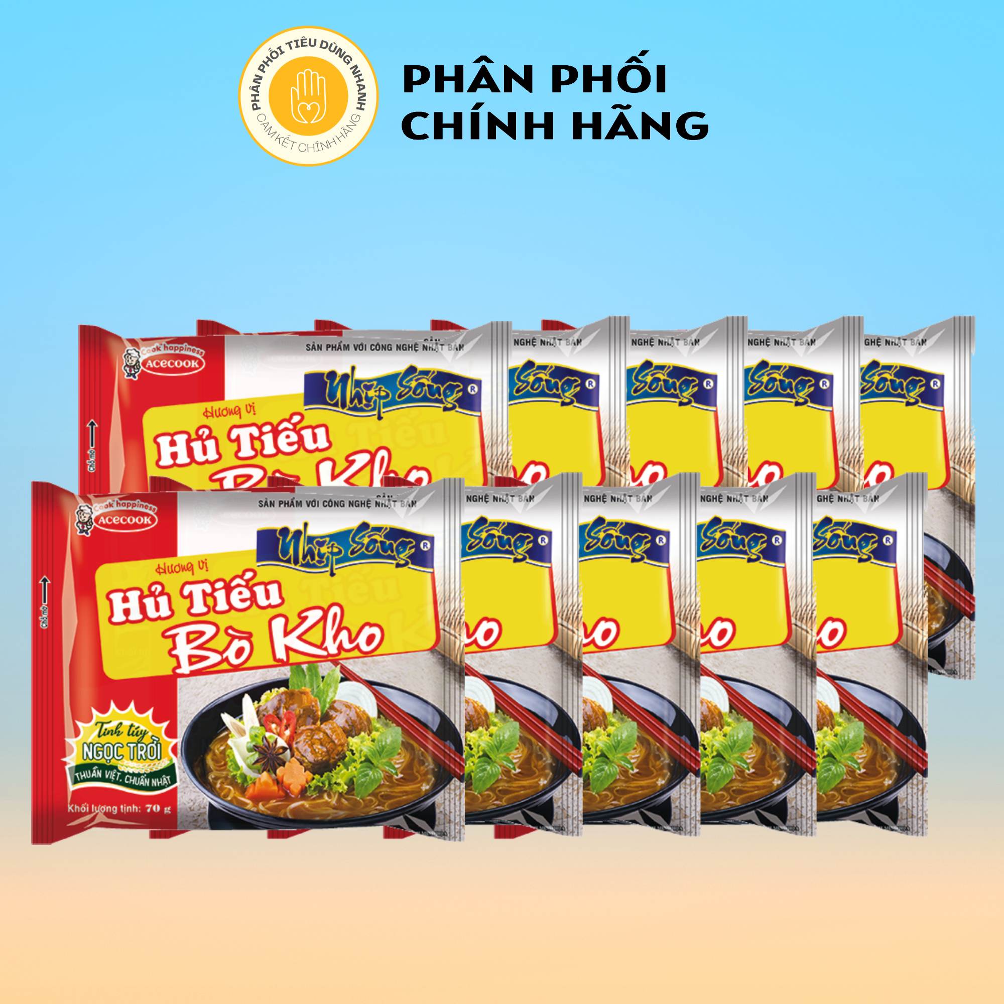 Combo 10 gói hủ tiếu bò kho nhịp sống thương hiệu acecook gói 70g