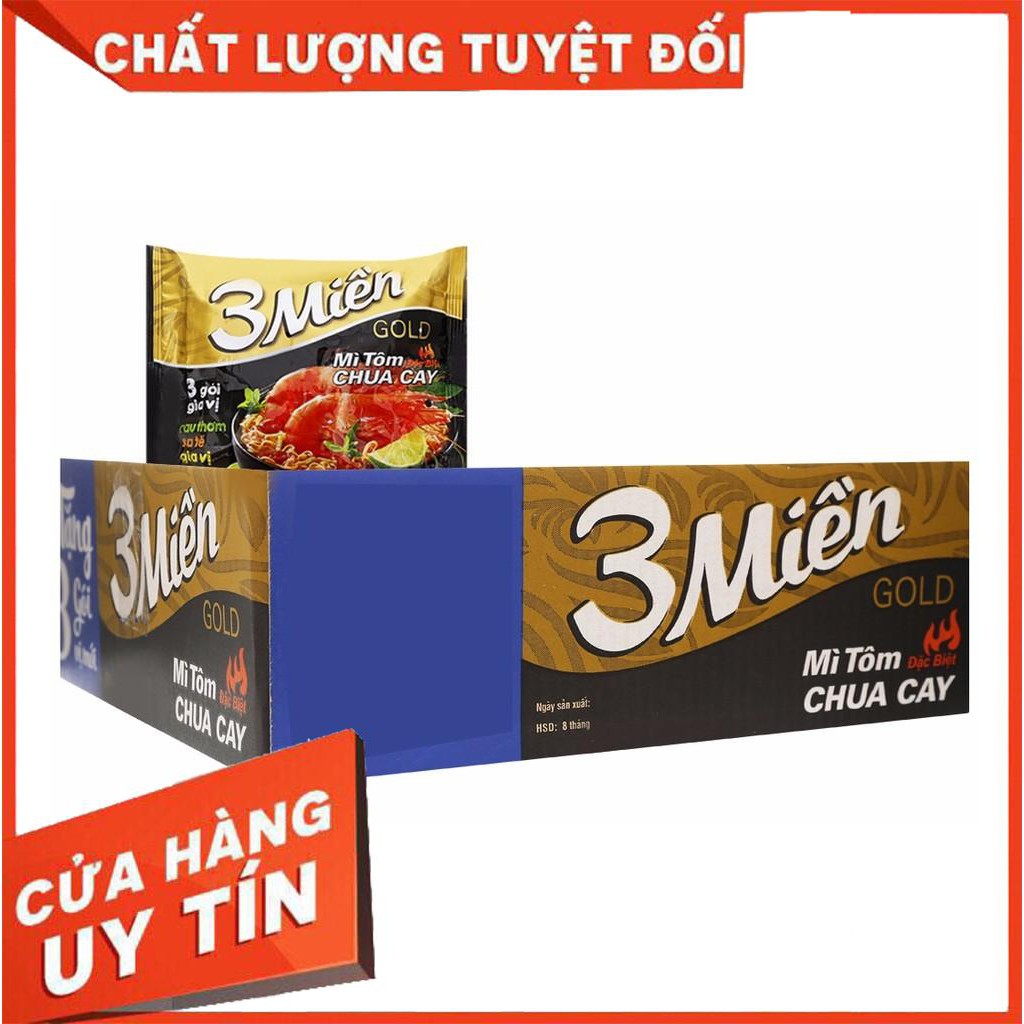 Thùng mì tôm chua cay 3 miền gold ăn liền gói 75g mới hong