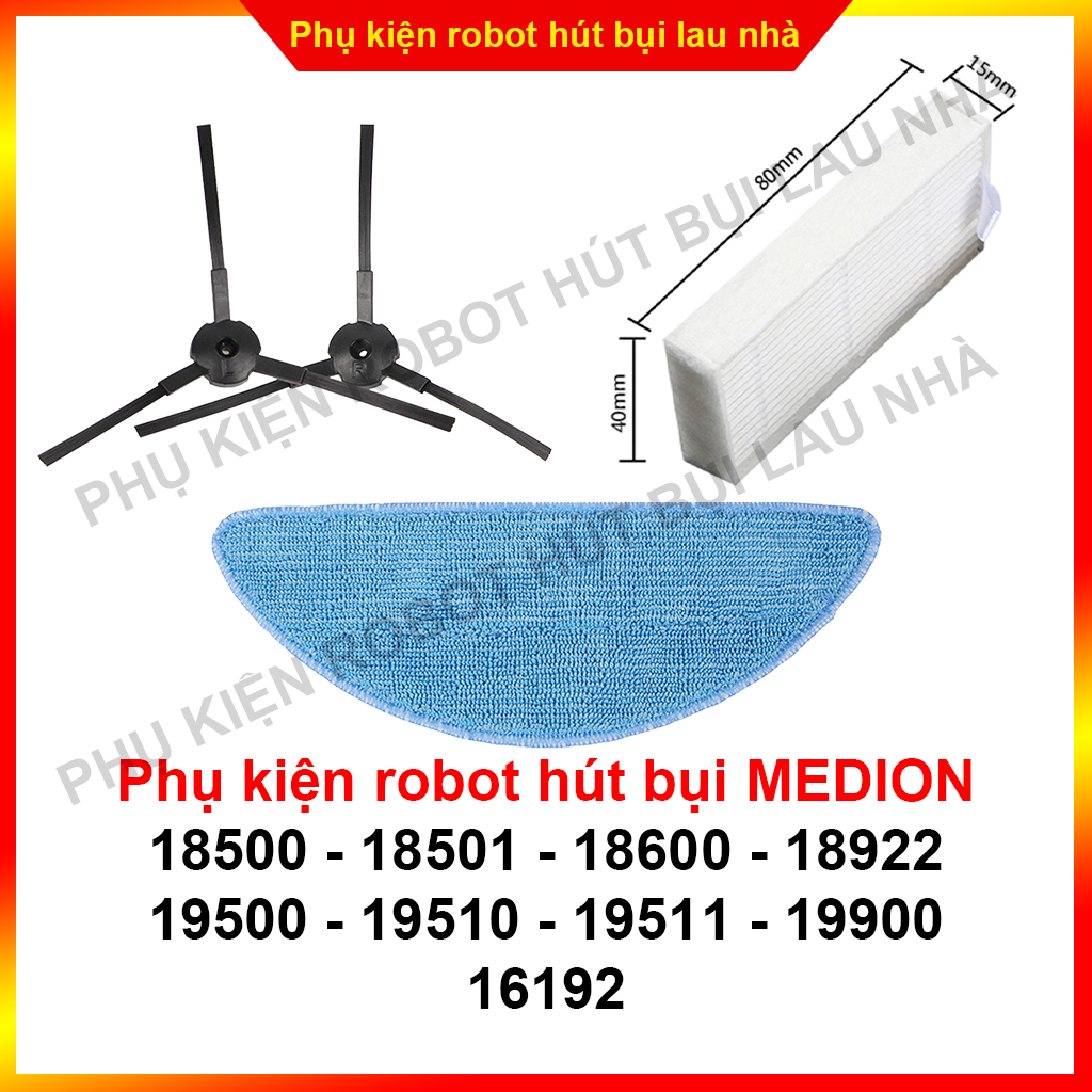 Chổi cạnh, lọc bụi, khăn lau robot hút bụi medion 18500 - 18501 - 18600 - 18922 - 19500 - 19510 - 19511 - 19900 - 16192