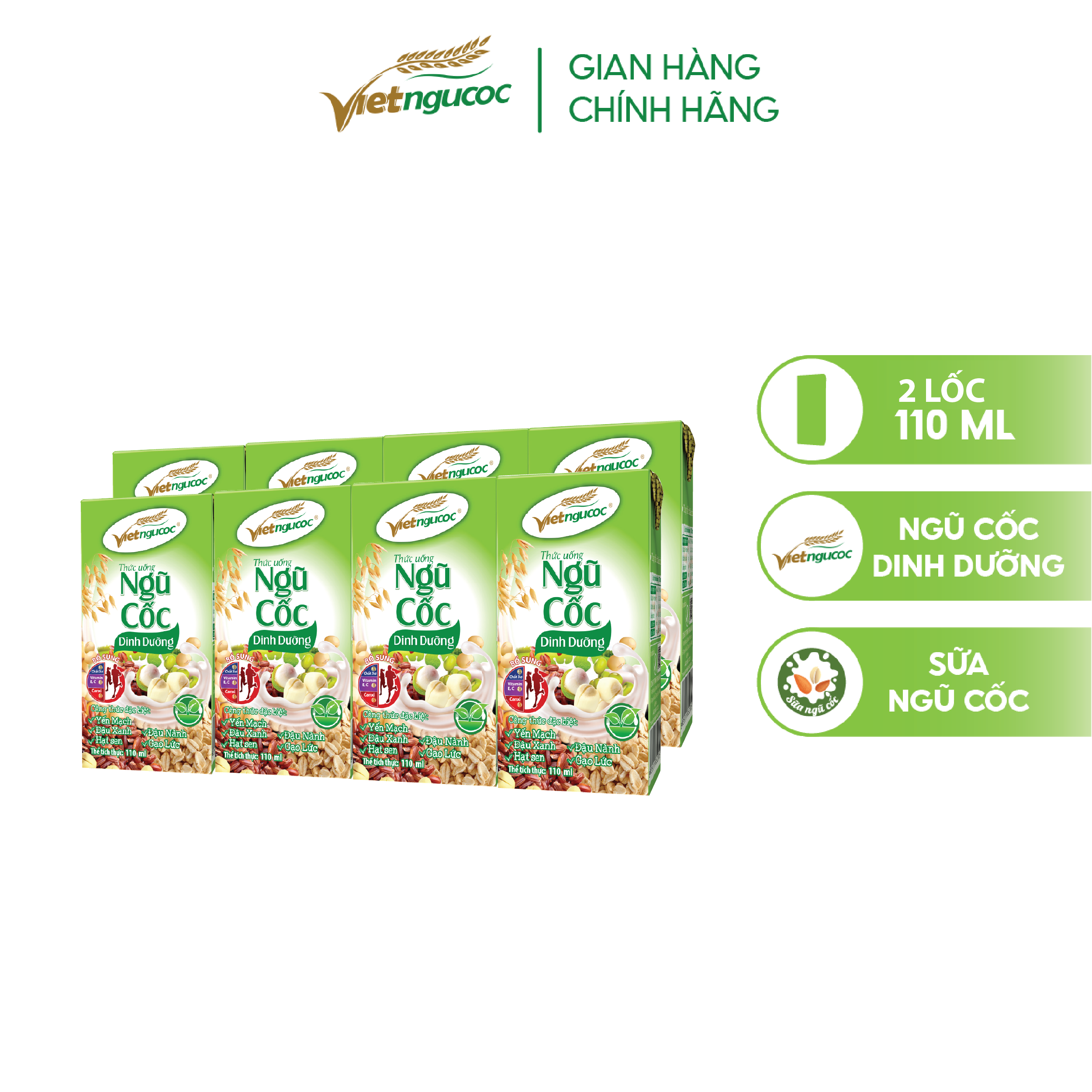 Combo 2 Lốc Sữa Ngũ Cốc Dinh Dưỡng VIỆT NGŨ CỐC Bổ Sung Chất Dinh Dưỡng Cho Cơ Thể 110ml/ Hộp