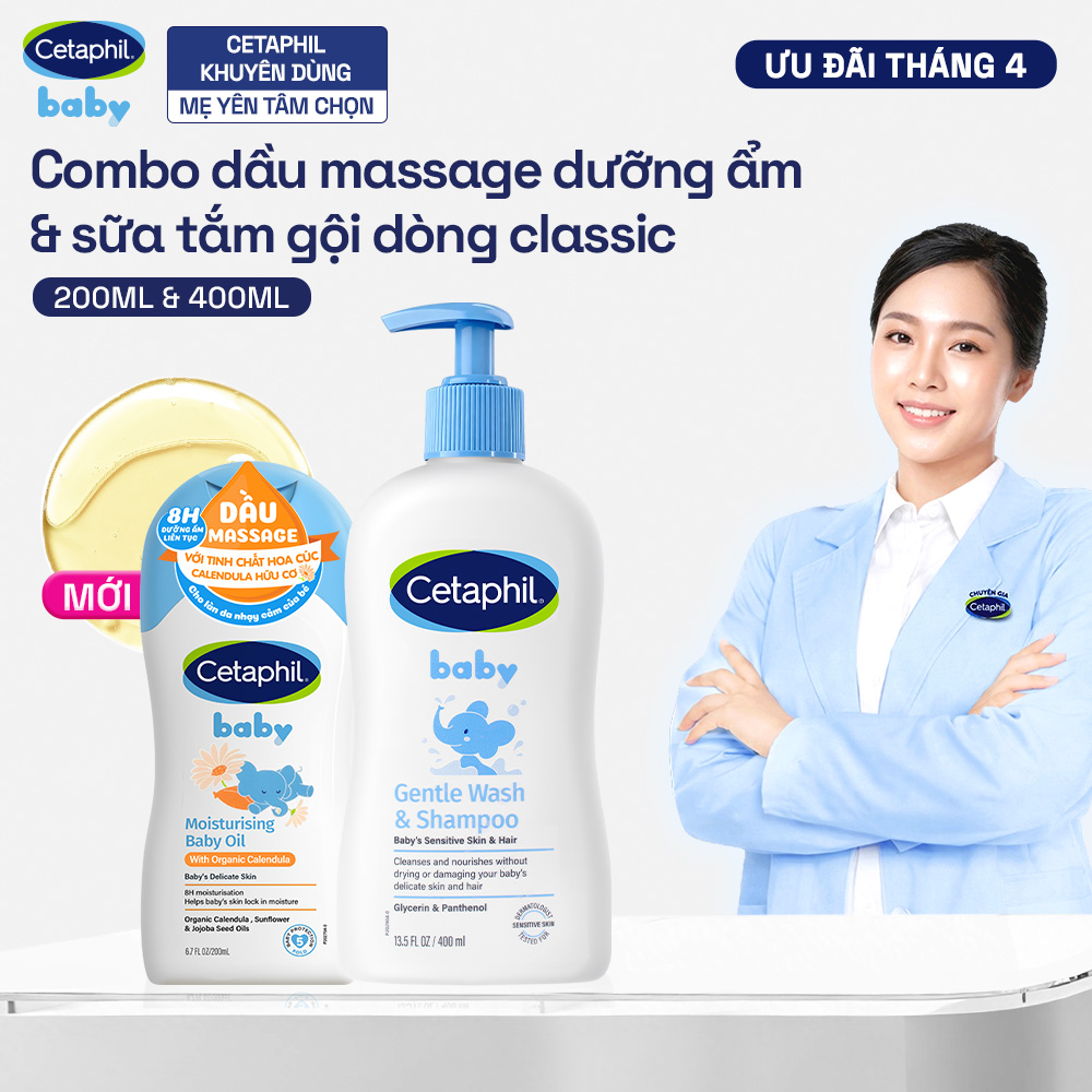Combo Sữa tắm gội dịu lành cho bé GENTLE WS 400ML  Dầu massage dưỡng ẩm làm dịu Calendula Baby Oil 200ml