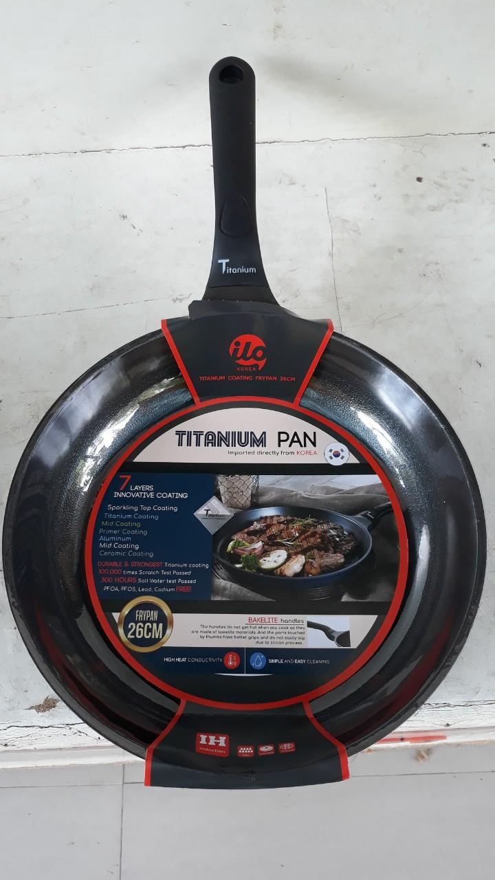 Chảo Chống Dính,Cạn, Đáy Từ ILO Titanium Hàn Quốc 20cm/26cm/ 28cm Dùng Bếp Từ