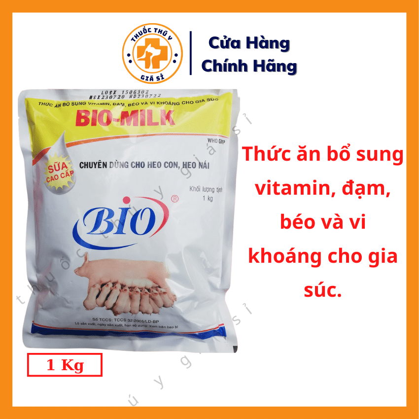 "Hoàn tiền đến 10%" Bio Milk 1Kg - Dùng Cho Heo Con, Heo Nái, Bổ Sung Vitamin, Đạm, Chất Béo, Vi Khoáng, Có Thể Thay Thế Cho Sữa Mẹ - Thú Y Giá Sỉ