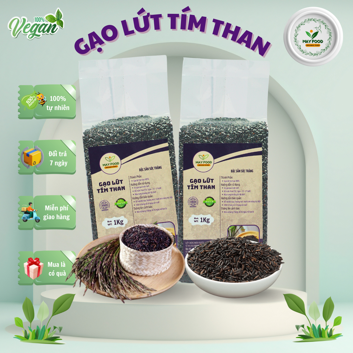 Gạo lứt tím than Sóc Trăng, Gạo lứt ăn kiêng dẻo mềm thơm ngon hỗ trợ giảm cân hiệu quả - 1 Kg