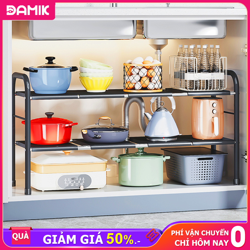 Damik-kệ gầm bếp 2 tầng đa năng kệ để đồ nhà bếp đa năng kệ để xoong nồi, kệ gầm bồn rửa