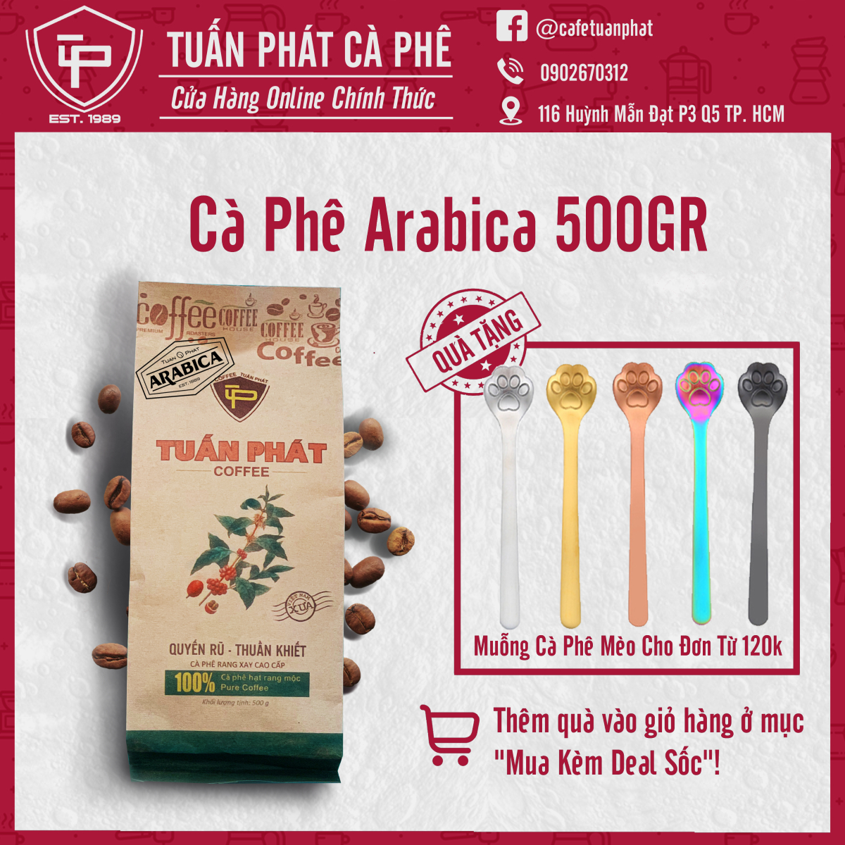 Cà phê arabica cầu đất rang xay mộc nguyên chất 500g - thơm nồng, nhẹ nhàng, ngọt thanh từ cà phê tuấn phát - pha phin, pha máy, cold brew - 500g