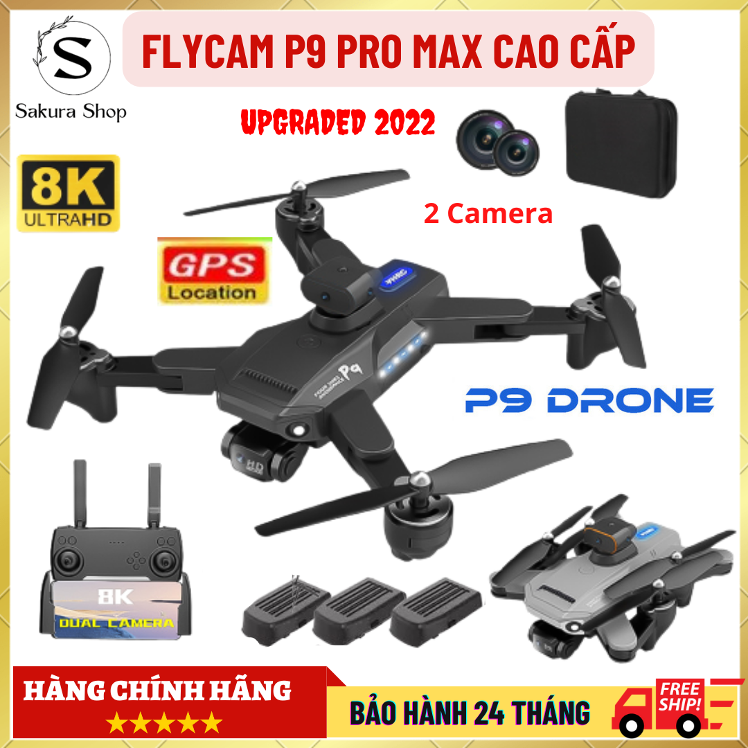 Máy Bay Điều Khiển Từ Xa 4 Cánh P9 Pro- Play Camera- Máy bay flycam - Fly cam giá rẻ - Drone mini - Phờ lai cam - Play camera tốt hơn f11 pro 4k, Mavic 2 Pro, l900 pro, s70w, e58...