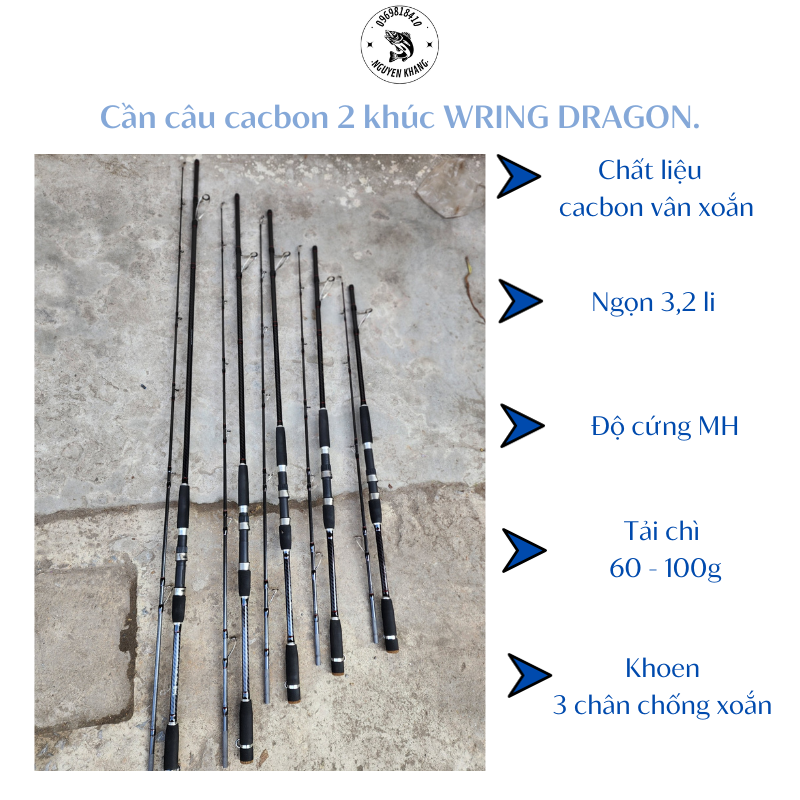 Cần câu cacbon 2 khúc wring dragon cần đa năng