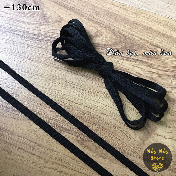 Dây giày dẹt màu đen đầu kim loại màu đen dài 130cm