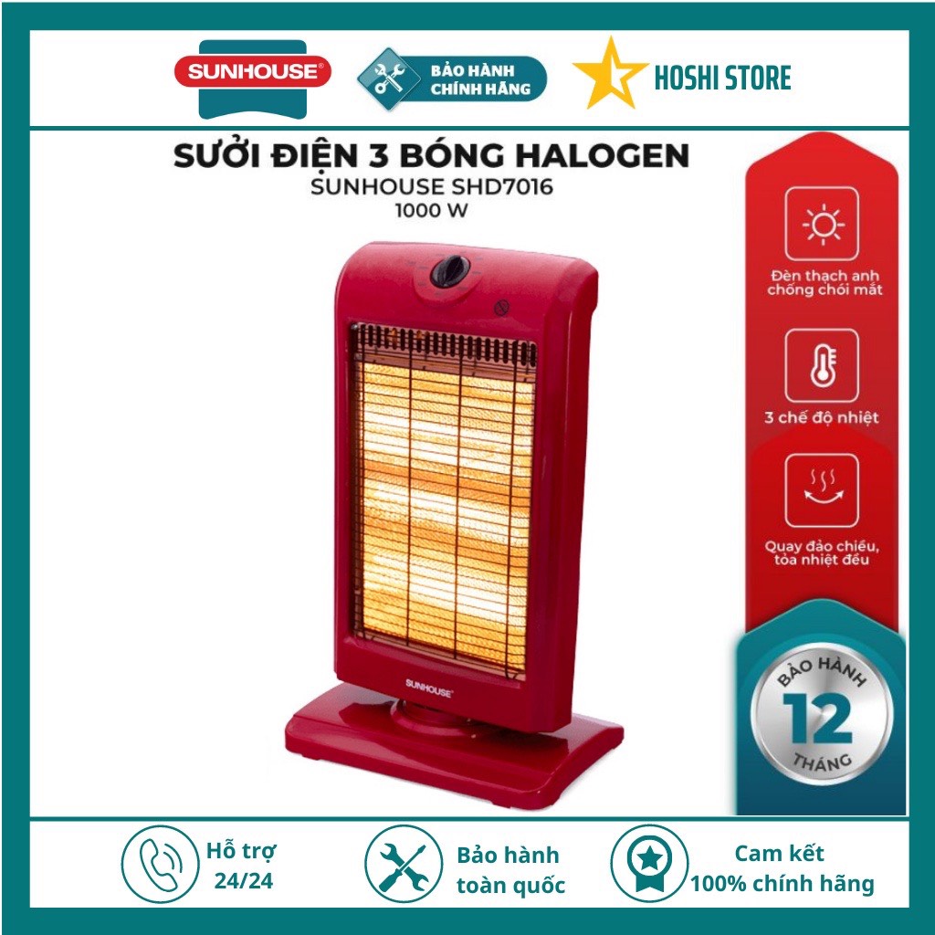 Sưởi điện 3 bóng Halogen Sunhouse SHD7016 , máy sưởi làm ấm tốc độ siêu nhanh tỏa nhiệt đều