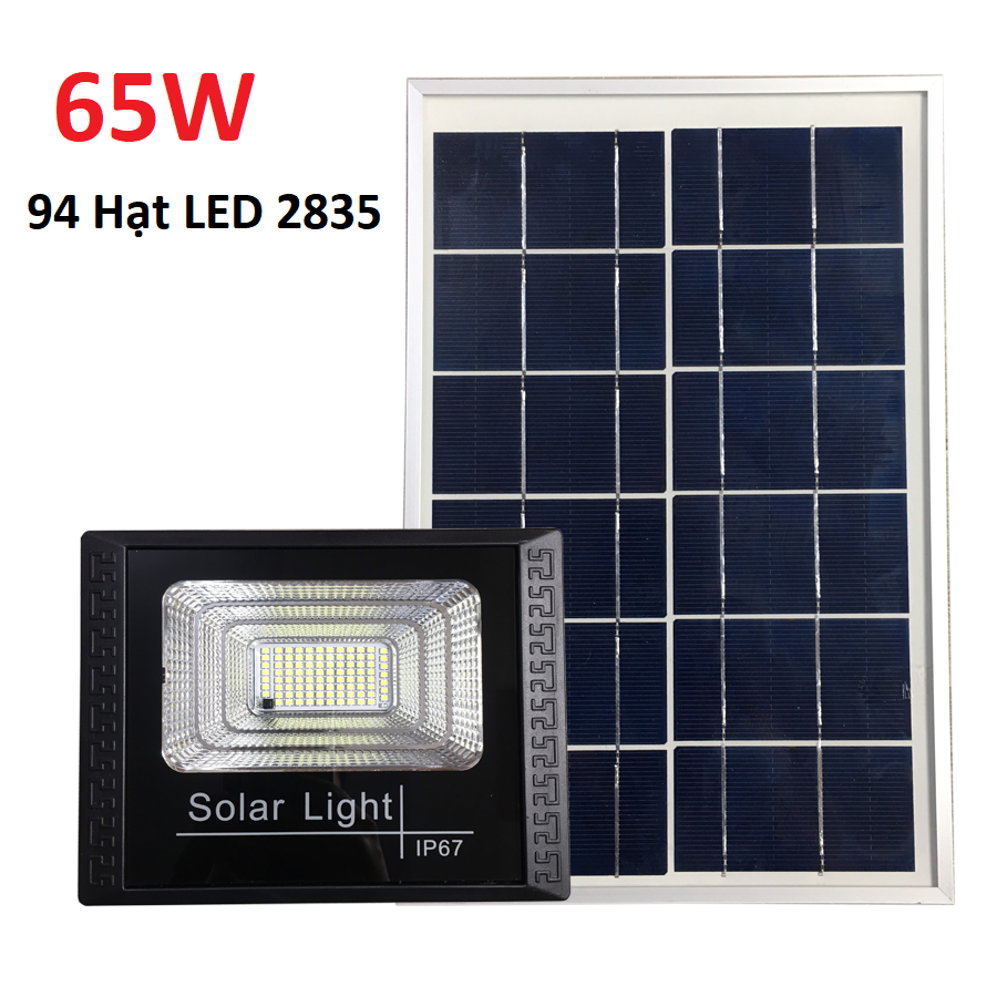 Đèn LED năng lượng mặt trời Solar light 65W -  94 hạt LED 2835 siêu sáng - tấm pin năng lượng viền nhôm kích thước 180mmx270mm