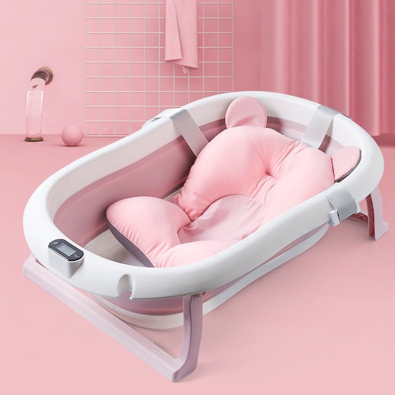 [CÓ NHIỆT KẾ] Chậu Tắm Gấp Gọn Có Nhiệt Kế + Kèm Phao Tắm Cho Bé