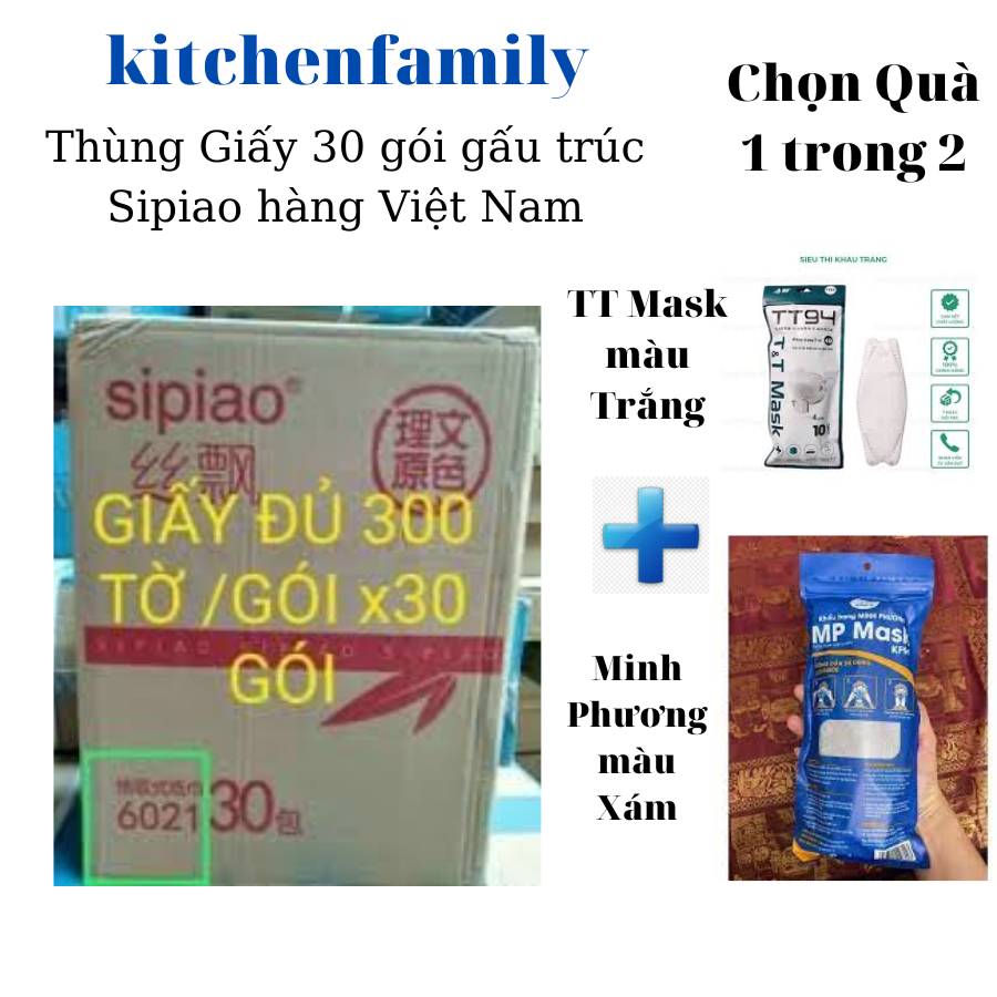 Thùng 30 gói giấy ăn gấu trúc sipiao hàng loại 1