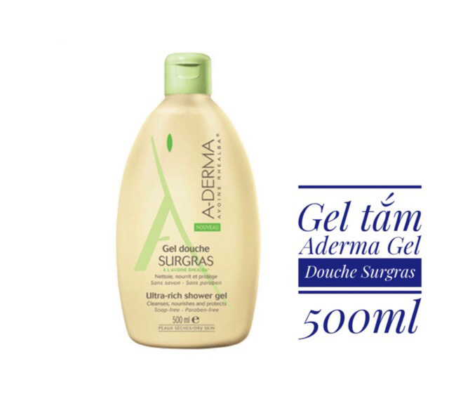 Sữa tắm ngăn mụn lưng, giảm lỗ chân lông a.-derma douchesurgras gel của pháp dành cho da cơ địa và da khô chai 500ml