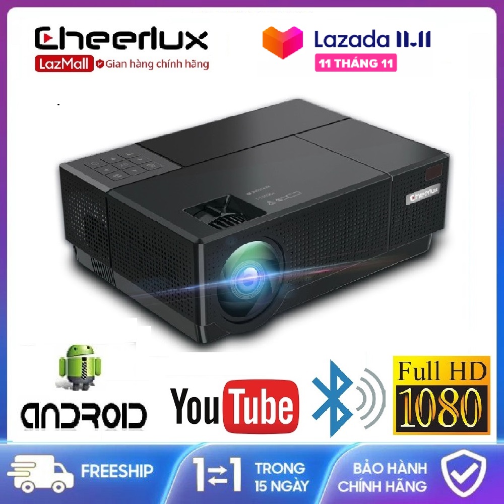 [Trả góp 0%]Máy chiếu Cheerlux CL770 Android 9.0 Full HD 1920x1080 kết nối Wifi Bluethooth xem Youtube netflix tivi online cực nhanh.