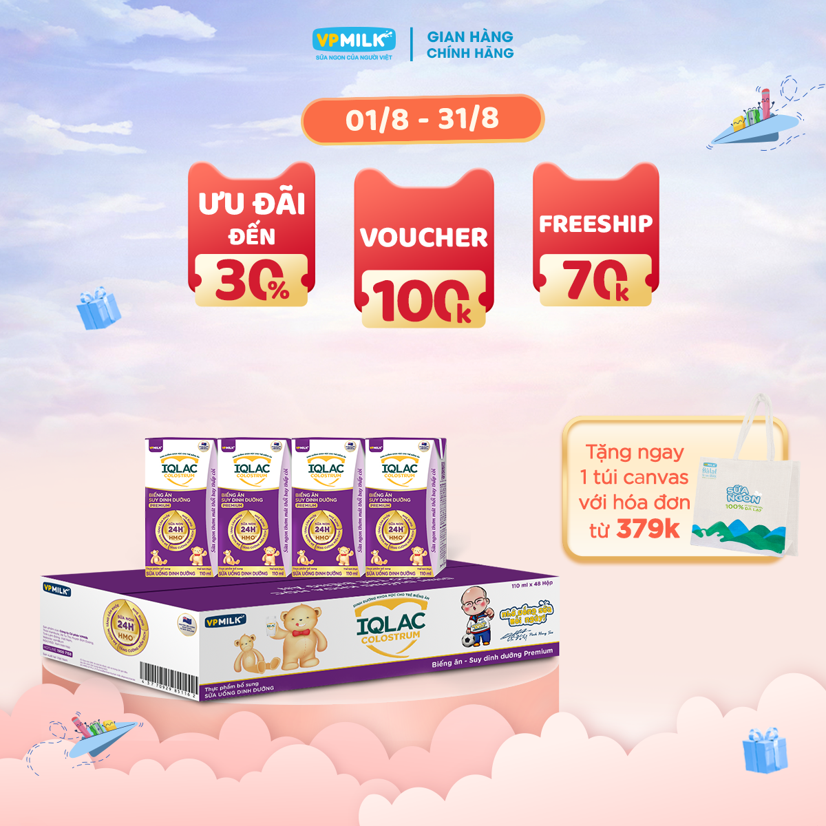 Sữa bột pha sẵn iqlac colostrum biếng ăn suy dinh dưỡng premium cho bé từ 1-10 tuổi