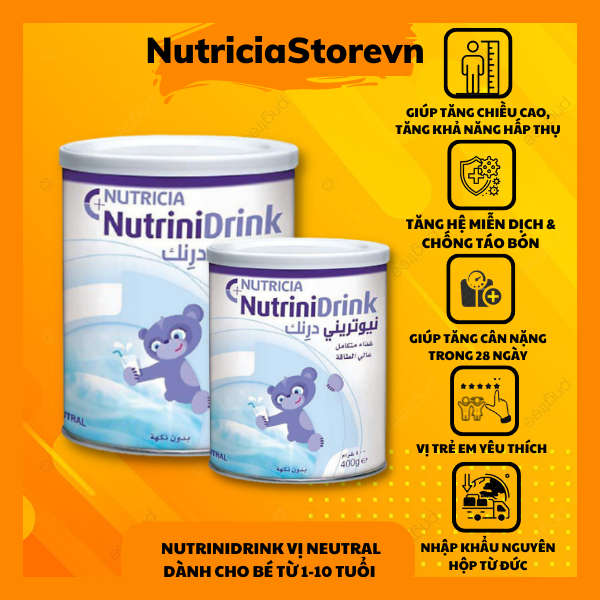 Combo 2 hộp nutrinidrink vị trung tính hộp 400gr dành cho bé suy dinh dưỡng, chậm tăng cân, chậm tăng chiều cao