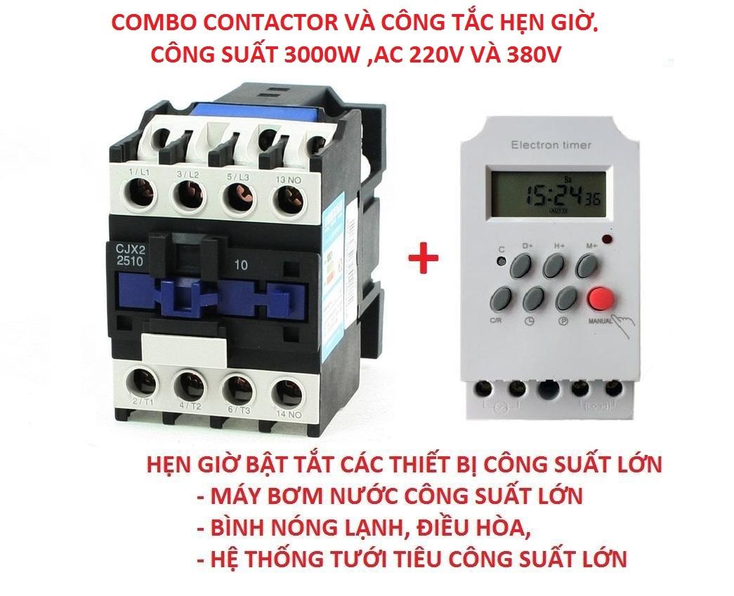 Combo công tắc hẹn giờ KG316 T-II và Contactor CJX 1810 18A/220v.timer hẹn giờ điện tử ,hẹn giừo đèn đường công suất cao,thiết bị hẹn giờ