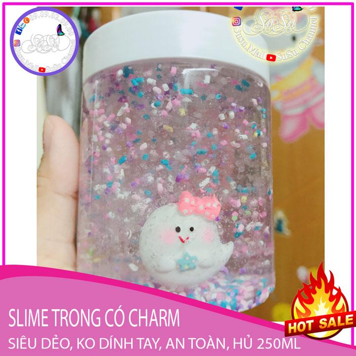 [HCM]Slime trong giá rẻ siêu dẻo không dính tay hủ 250ml đã kiểm định an toàn cho bé | slime trong suốt phối charm ngẫu nhiên