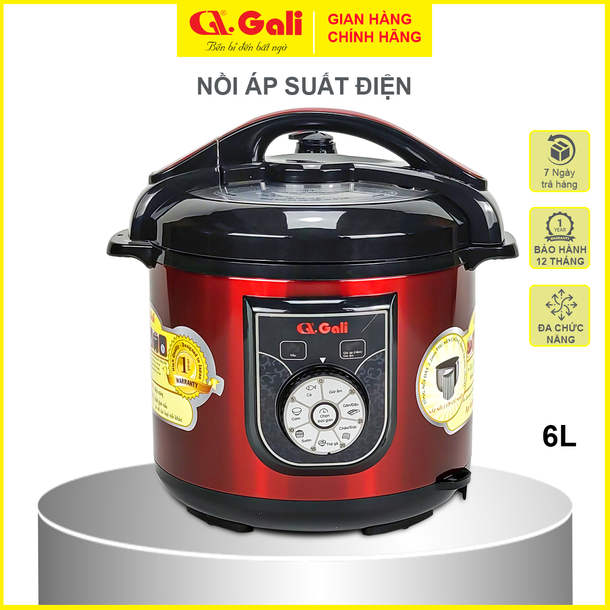 Nồi Áp Suất Gali GL-1625, GL-1623, GL-1626 dung tích 6 - 17 Lít. Lòng nồi bằng hợp kim nhôm dầy 2.2mm tráng men chống dính trong ngoài, thân và nắp 2 lớp giúp chống nóng và tiết kiệm điện. Đa chức năng nấu và hầm theo nhu cầu. Bảo hành chính hãng.