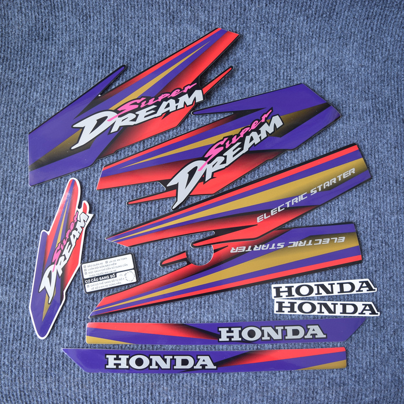 TRỌN BỘ TEM XE MÁY, TEM 3 LỚP DÁN DÀO ÁO XE DREAM (MÀU TÍM ĐỎ)