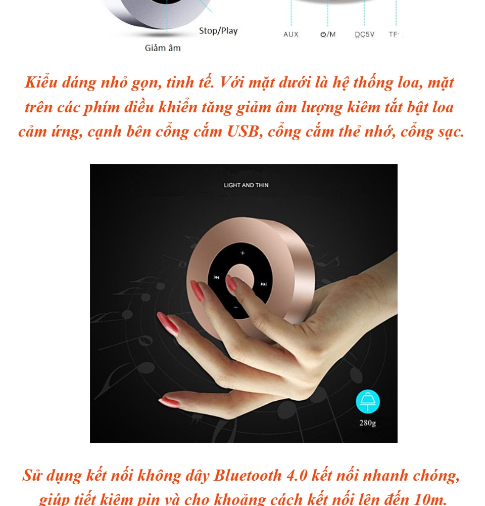 Loa Bluetooth Nghe Nhạc Mini Keling A8 Cảm Ứng, Loa Không Dây Vỏ Kim Loại, Âm Thanh Cực Hay – Cắm Thẻ Nhớ Tf -DC2382