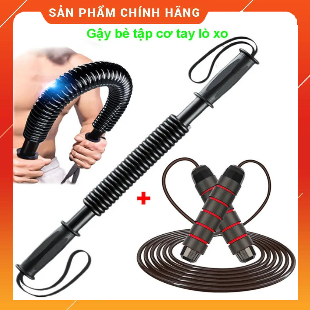 Combo 2 Món 1 Thanh Gậy Tập Tay Lò Xo Đàn Hồi Tập Cơ Tay, Vai, Ngực + 1 Dây Nhảy Tập Thể Dục Thể Thao Dây Lõi Thép Cao