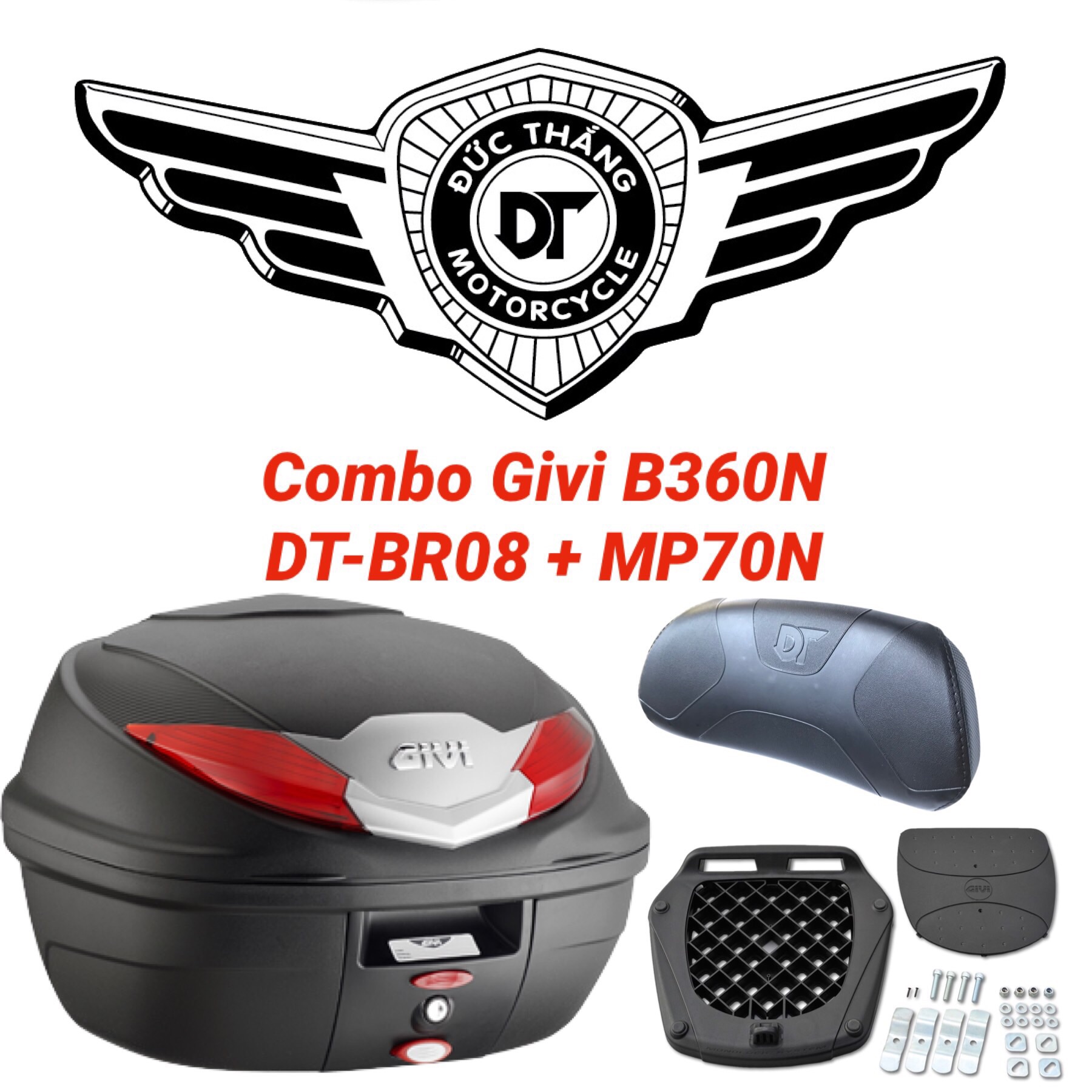 Combo givi b360n + tựa lưng dt-br08 + đế mp70n