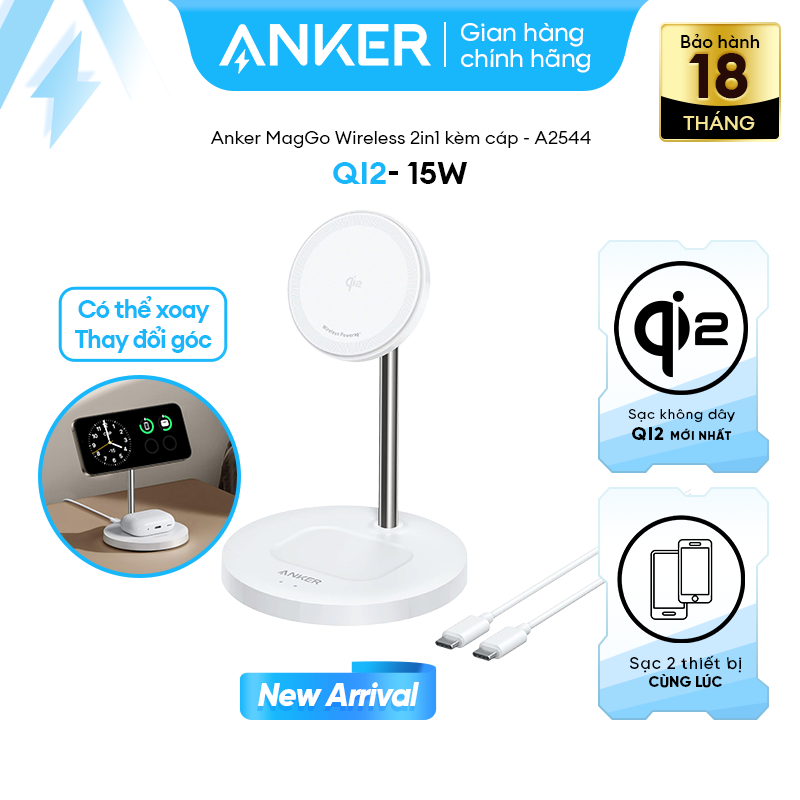 [Sạc iPhone, Airpod ] Đế sạc không dây Anker MagGo 15W - A2544