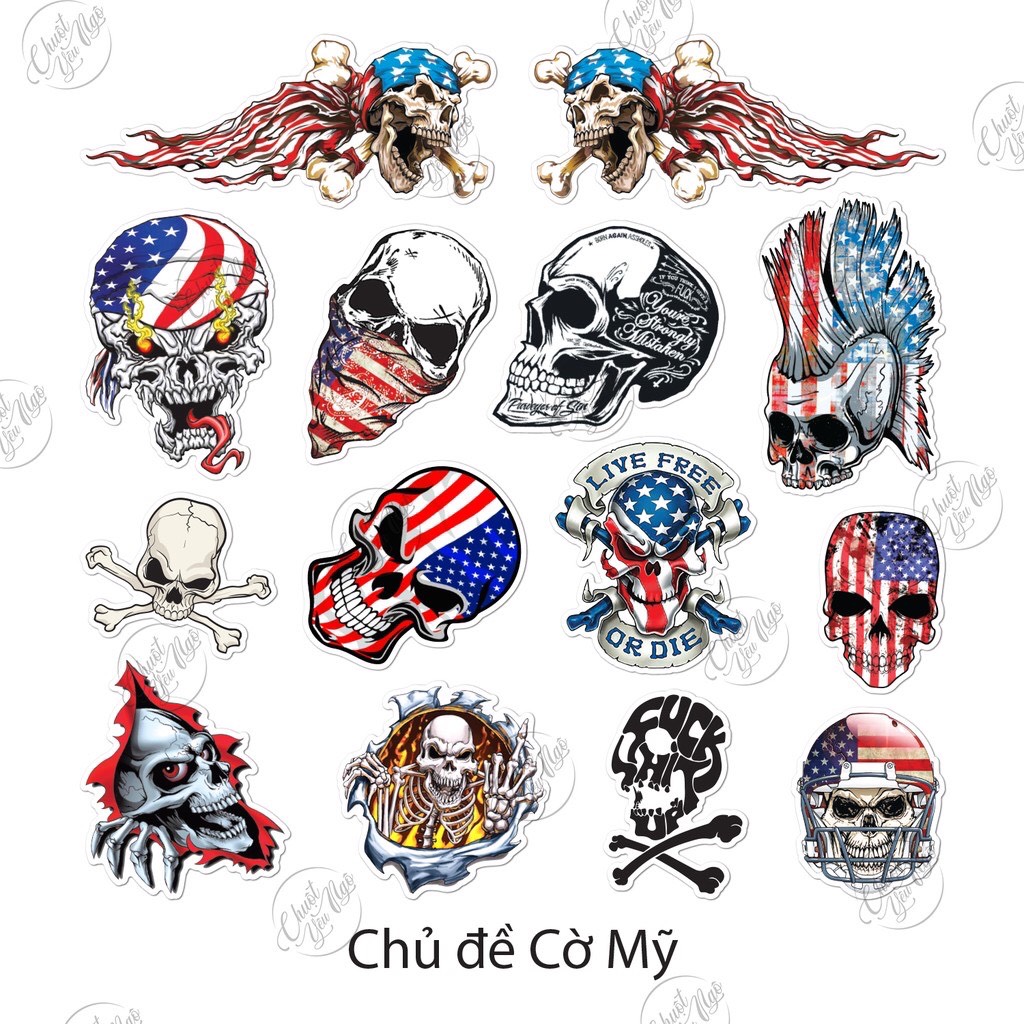 [HCM]Sticker chủ đề đầu lâu skull chống nước dán laptop xe đàn guita nón bảo hiểm