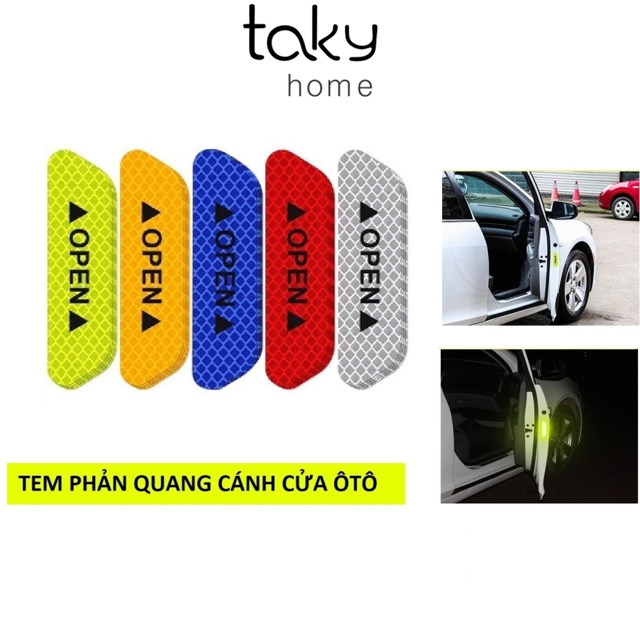 Bộ 4 Miếng Tem Dán Phản Quang - Open - Cảnh Báo An Toàn Khi Mở Cửa Xe Ôtô Cho Người Đi Đường Phía Sau, Tem Phản Quang Cửa Ô Tô. TakyHome 9700