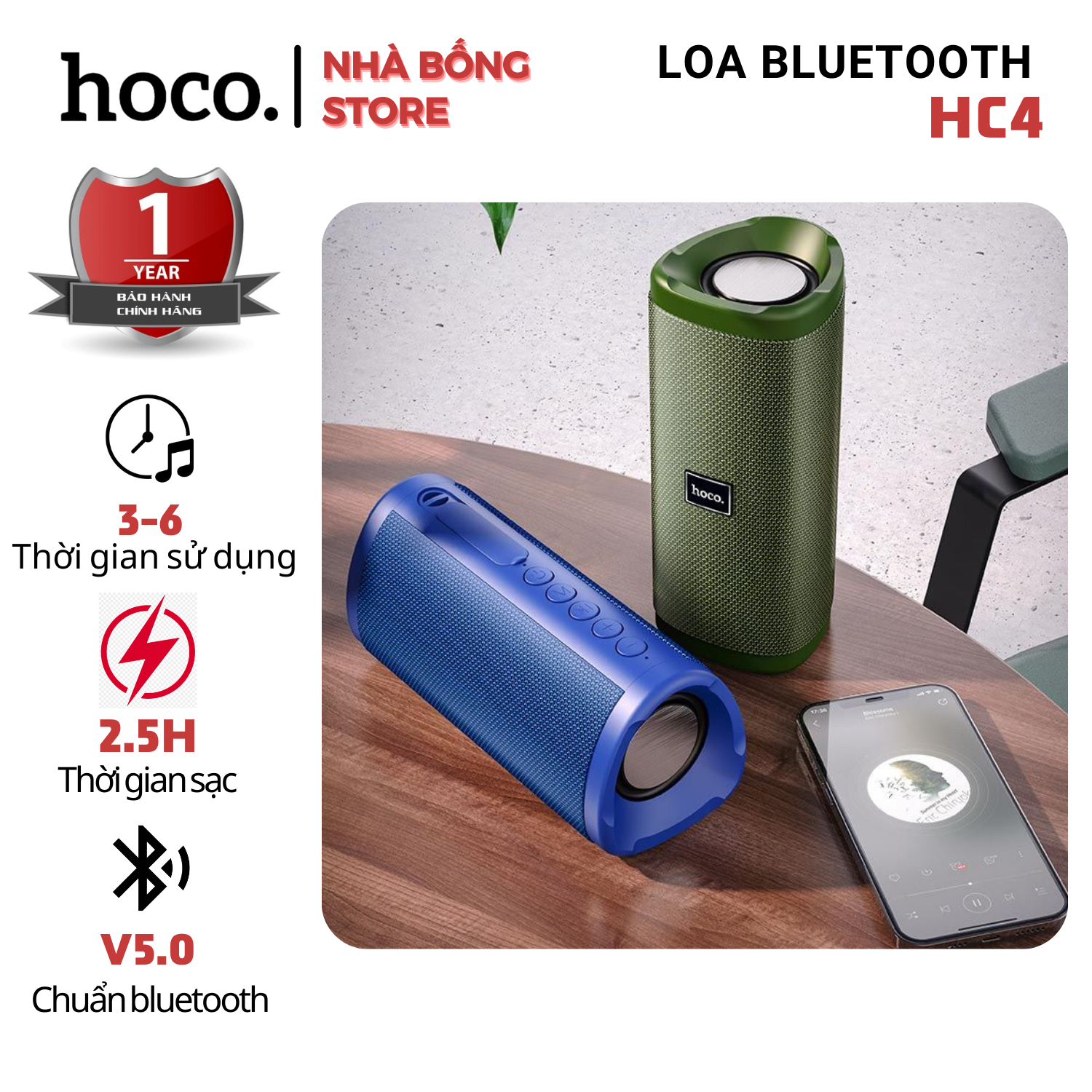 Loa bluetooth di động thể thao hoco hc4 hỗ trợ thẻ nhớ / usb / aux - hàng chính hãng bảo hành 12 tháng