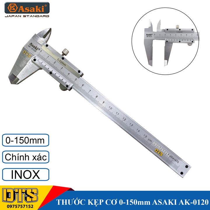 Thước cặp cơ khí Inox 0-150mm Asaki AK-0120, độ chính xác cao , Chất liệu Inox cao cấp, chống ăn mòn, không gỉ sét Chịu lực tạo độ bền tuyệt đối, độ cứng cao, trọng lượng nhẹ