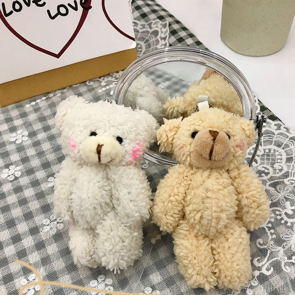 Dễ thương Búp bê gấu trắng nâu sang trọng Móc chìa khóa mềm Phụ kiện túi mặt dây chuyền cho cô gái