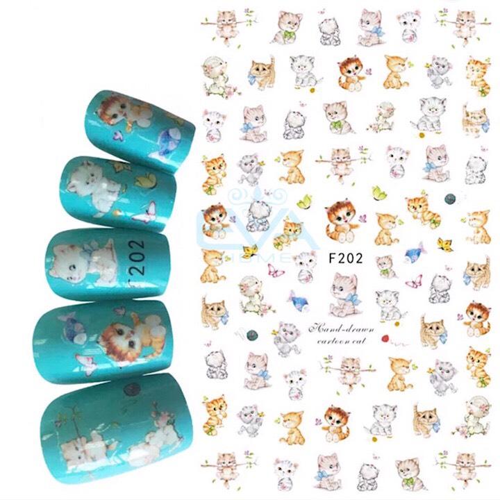 [HCM]Miếng Dán Móng Tay 3D Nail Sticker Tráng Trí Hoạ Tiết Mèo Con Dễ Thương F202