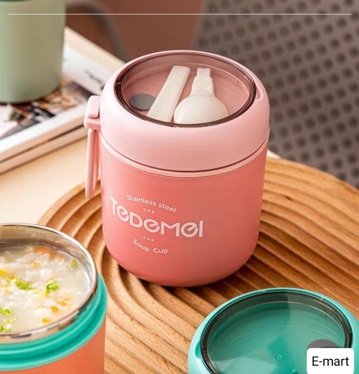 Cạp lồng giữ nhiệt có quai xách, cặp lồng ủ cháo/ súp/ canh inox bọc nhựa cao cấp phong cách hàn quốc mã tedemei 6718