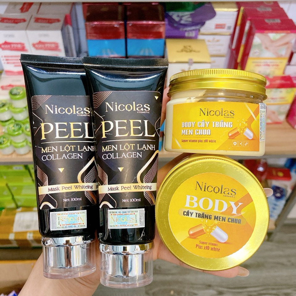 Combo Kem Nicolas Peel Lột Lạnh Thanh Nhi + Kem Body Cấy Trắng Men Chua Nicolas Cosmetic