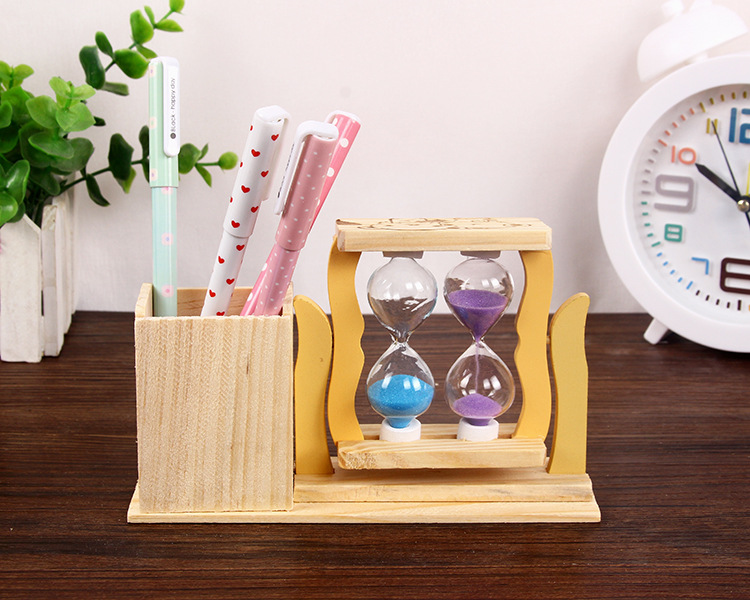 Đồng Hồ Cát Đôi Kèm Hộp Đựng Bút Siêu Dễ Thương Hạt Dẻ trang trí bàn làm việc, bàn học