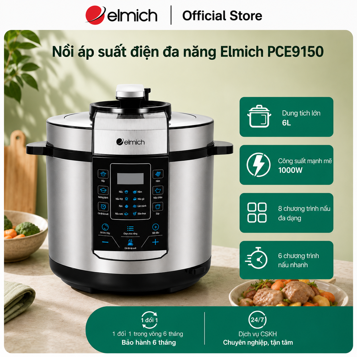 (Only June 25-29) Elmich Pce9150 Multi-Function Electric Pressure Cooker with 6L Capacity